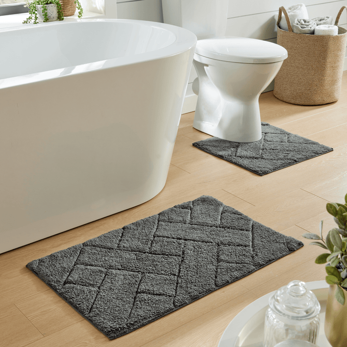 Bali Bath Mat & Pedestal Set Luxurious Super Absorbent Extra-Soft Cotton Mats for Bathroom Comfort and Style in Multiple Colours by OLIVIA ROCCO CHARCOAL Bath Mat