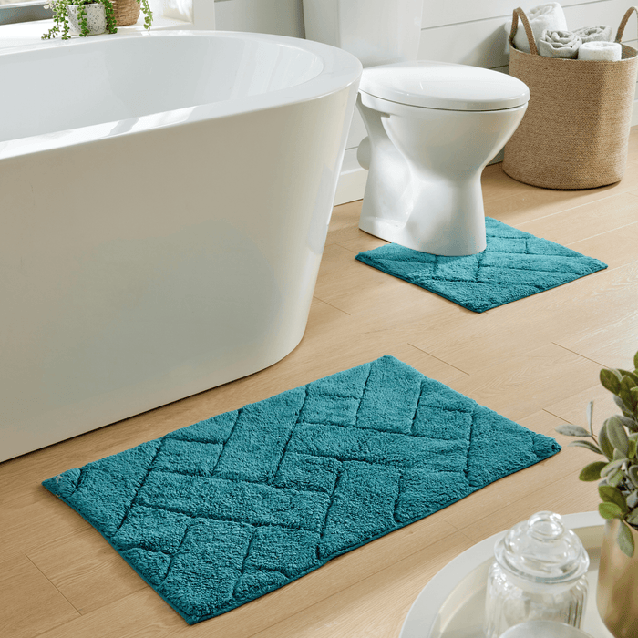 Bali Bath Mat & Pedestal Set Luxurious Super Absorbent Extra-Soft Cotton Mats for Bathroom Comfort and Style in Multiple Colours by OLIVIA ROCCO TEAL Bath Mat