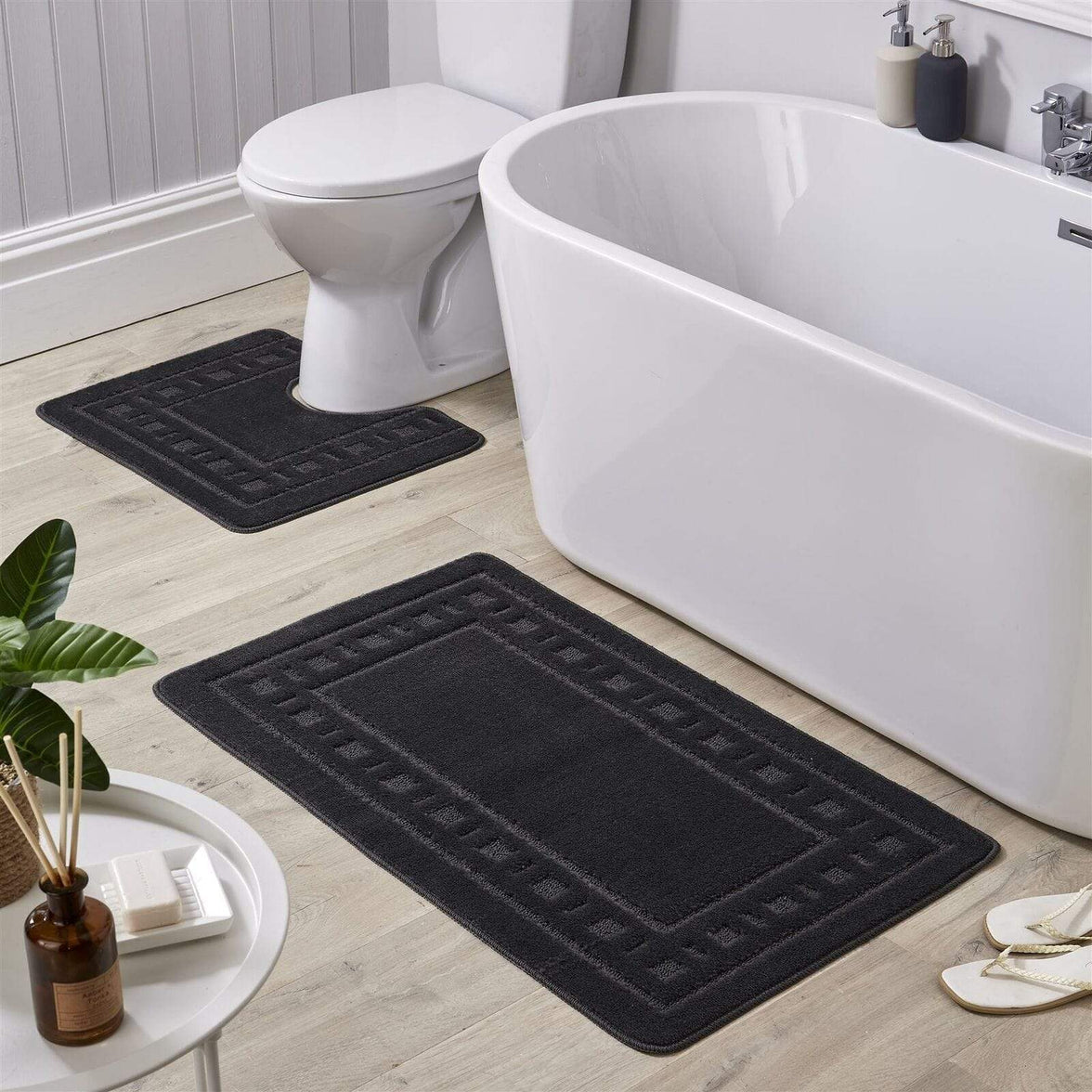 Jumbo Ultra Soft Non-Slip Bath Mat Set with Ultra Absorbent Material for Stylish Bathroom in Multiple Colours by OLIVIA ROCCO BLACK Bath Mat