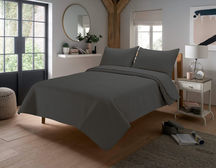 Capri Embossed Luxury Bedspread Set with Quilted Throw & Duvet Elegant Premium Bedding with Matching Pillow Shams Multiple Colours for Home Decor & Gifts by OLIVIA ROCCO CHARCOAL Bedspread