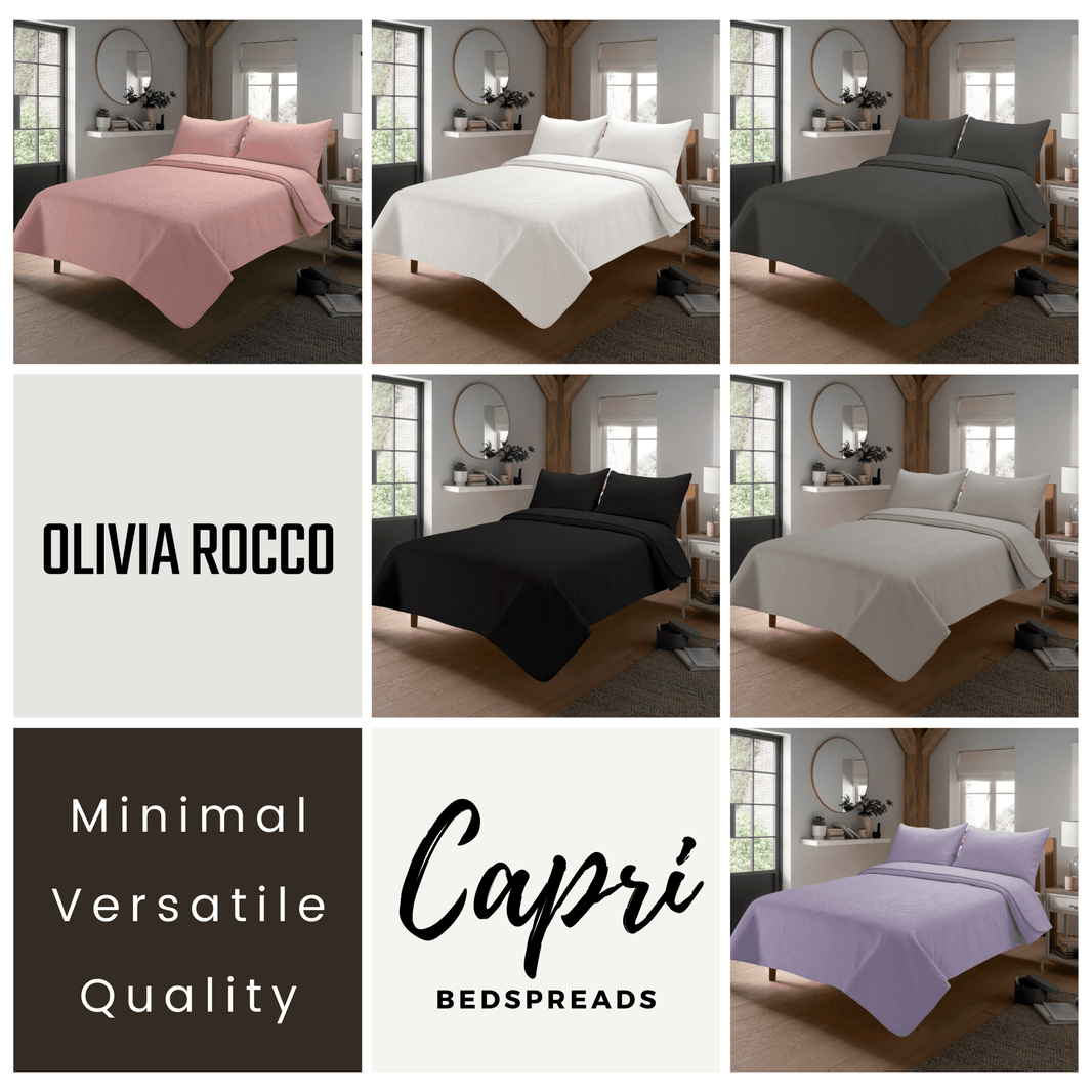 Capri Embossed Luxury Bedspread Set with Quilted Throw & Duvet Elegant Premium Bedding with Matching Pillow Shams Multiple Colours for Home Decor & Gifts by OLIVIA ROCCO Bedspread