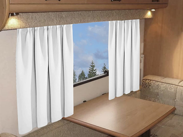Blackout Thermal Curtains for Caravans and Campervans 100% Light Blocking 11 Colour Options Energy Efficient Pencil Pleat Panels by OLIVIA ROCCO 45” x 38” / WHITE Curtain