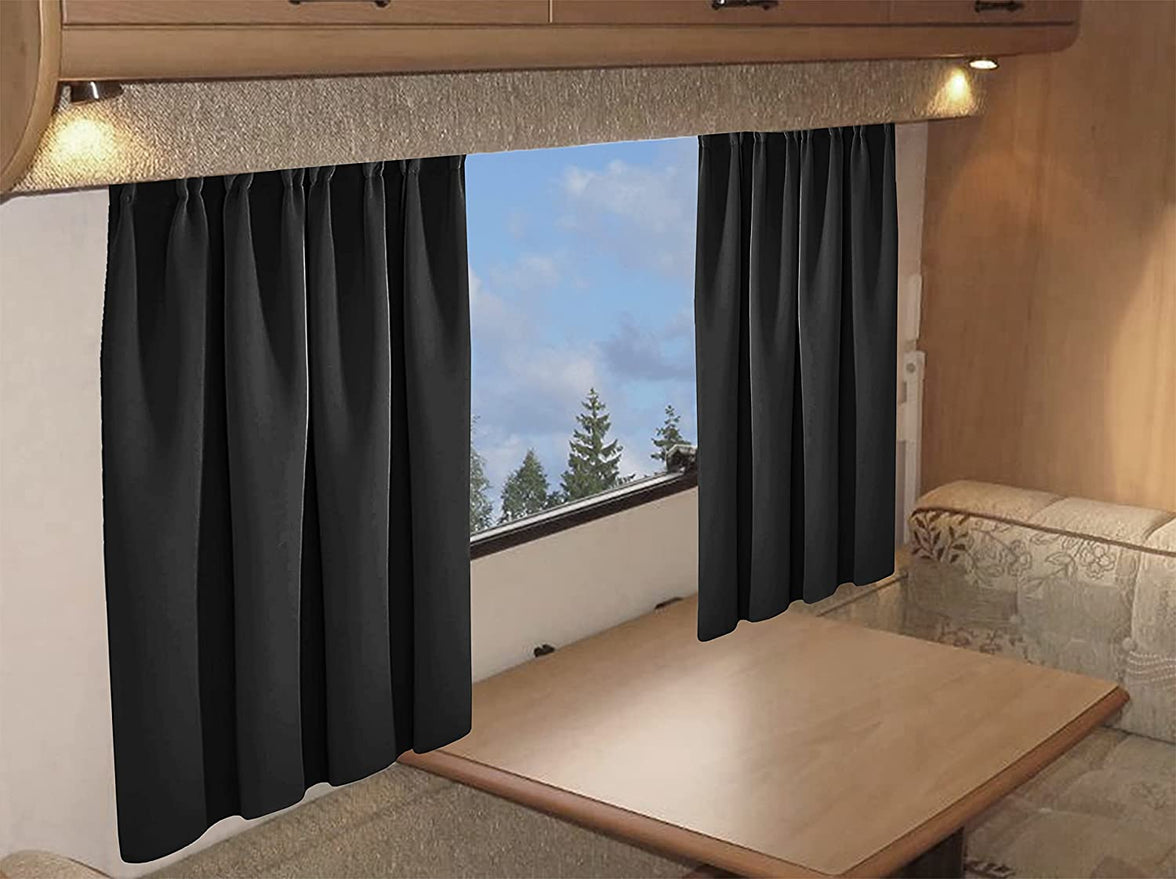 Blackout Thermal Curtains for Caravans and Campervans 100% Light Blocking 11 Colour Options Energy Efficient Pencil Pleat Panels by OLIVIA ROCCO 45” x 38” / BLACK Curtain