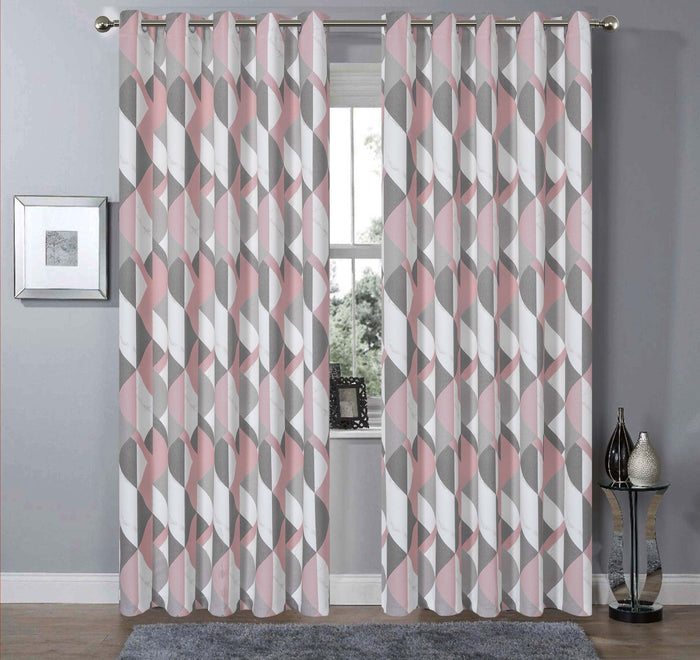 Blackout Thermal Curtains with Check and Marble Design Energy Saving Light Blocking Panels Multiple Sizes and Colours by OLIVIA ROCCO 45” x 54” / MARBLE GREY/PINK Curtain