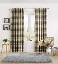Check Pattern Curtains with Matching Cushion Covers Premium Polyester Cotton Blend Eyelet Ring Top Ochre Grey Various Sizes for Bedrooms and Living Rooms by OLIVIA ROCCO 46” x 54” / GREY Curtain