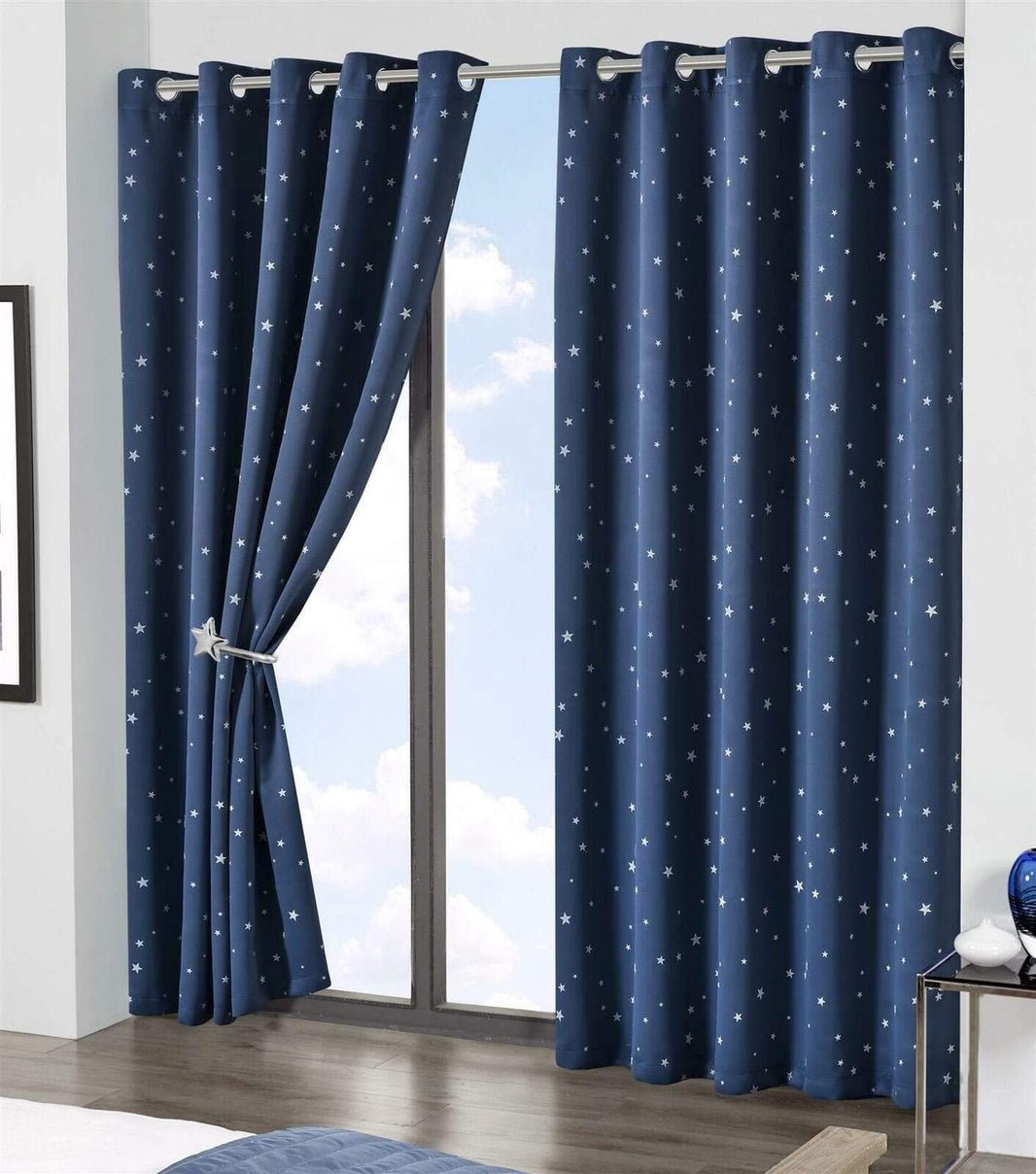 Glow In The Dark Blackout Curtains with Thermal Energy Saving Panels Noise Absorbing Heavy Thick for Bedrooms and Home Theaters by OLIVIA ROCCO 46" x 54" / NAVY STARS Curtain