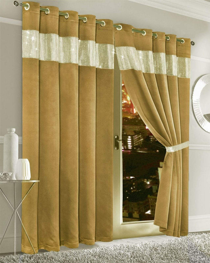 Diamante Blackout Curtains with Glitz Detailing Room Darkening Eyelet Ring Top Thermal Insulation Multiple Colors and Sizes by OLIVIA ROCCO 66” x 54” / OCHRE Curtain