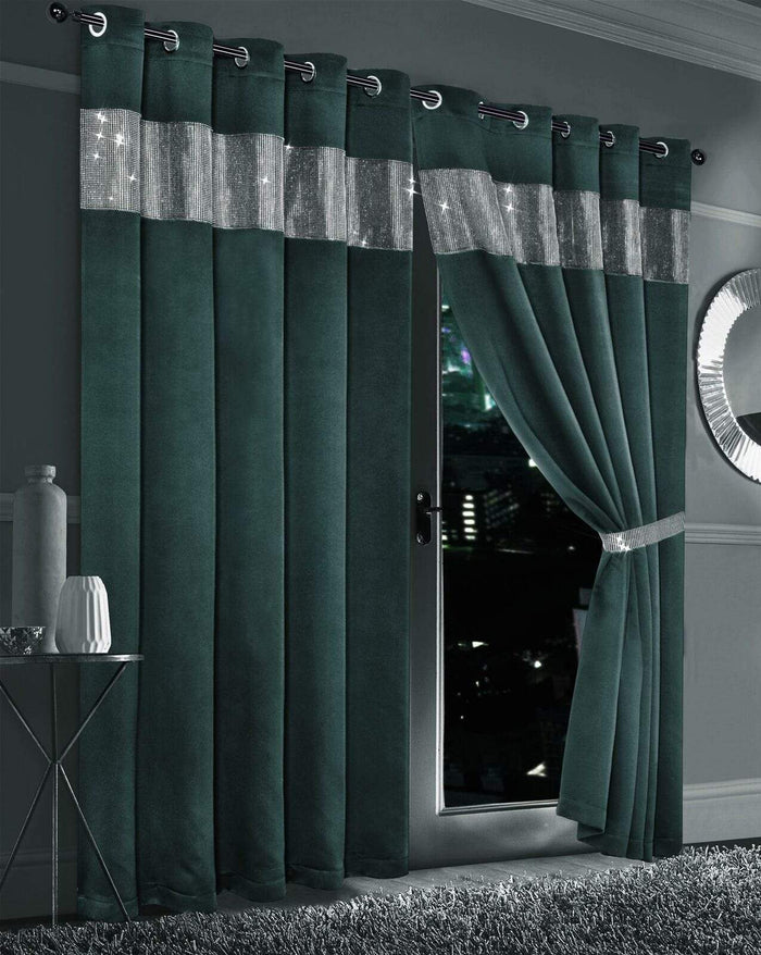Diamante Blackout Curtains with Glitz Detailing Room Darkening Eyelet Ring Top Thermal Insulation Multiple Colors and Sizes by OLIVIA ROCCO 66” x 54” / EMERALD GREEN Curtain