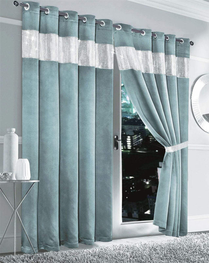 Diamante Blackout Curtains with Glitz Detailing Room Darkening Eyelet Ring Top Thermal Insulation Multiple Colors and Sizes by OLIVIA ROCCO 66” x 54” / DUCKEGG Curtain