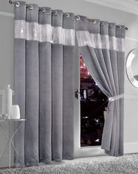 Diamante Blackout Curtains with Glitz Detailing Room Darkening Eyelet Ring Top Thermal Insulation Multiple Colors and Sizes by OLIVIA ROCCO 66” x 54” / SILVER Curtain