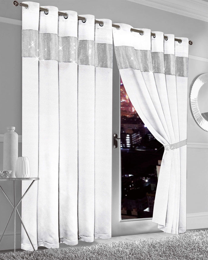 Diamante Blackout Curtains with Glitz Detailing Room Darkening Eyelet Ring Top Thermal Insulation Multiple Colors and Sizes by OLIVIA ROCCO 66” x 54” / WHITE Curtain