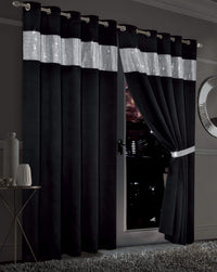 Diamante Blackout Curtains with Glitz Detailing Room Darkening Eyelet Ring Top Thermal Insulation Multiple Colors and Sizes by OLIVIA ROCCO 66” x 54” / BLACK Curtain