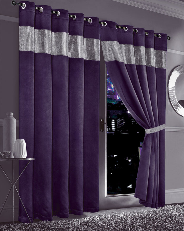 Diamante Blackout Curtains with Glitz Detailing Room Darkening Eyelet Ring Top Thermal Insulation Multiple Colors and Sizes by OLIVIA ROCCO 66” x 54” / PURPLE Curtain