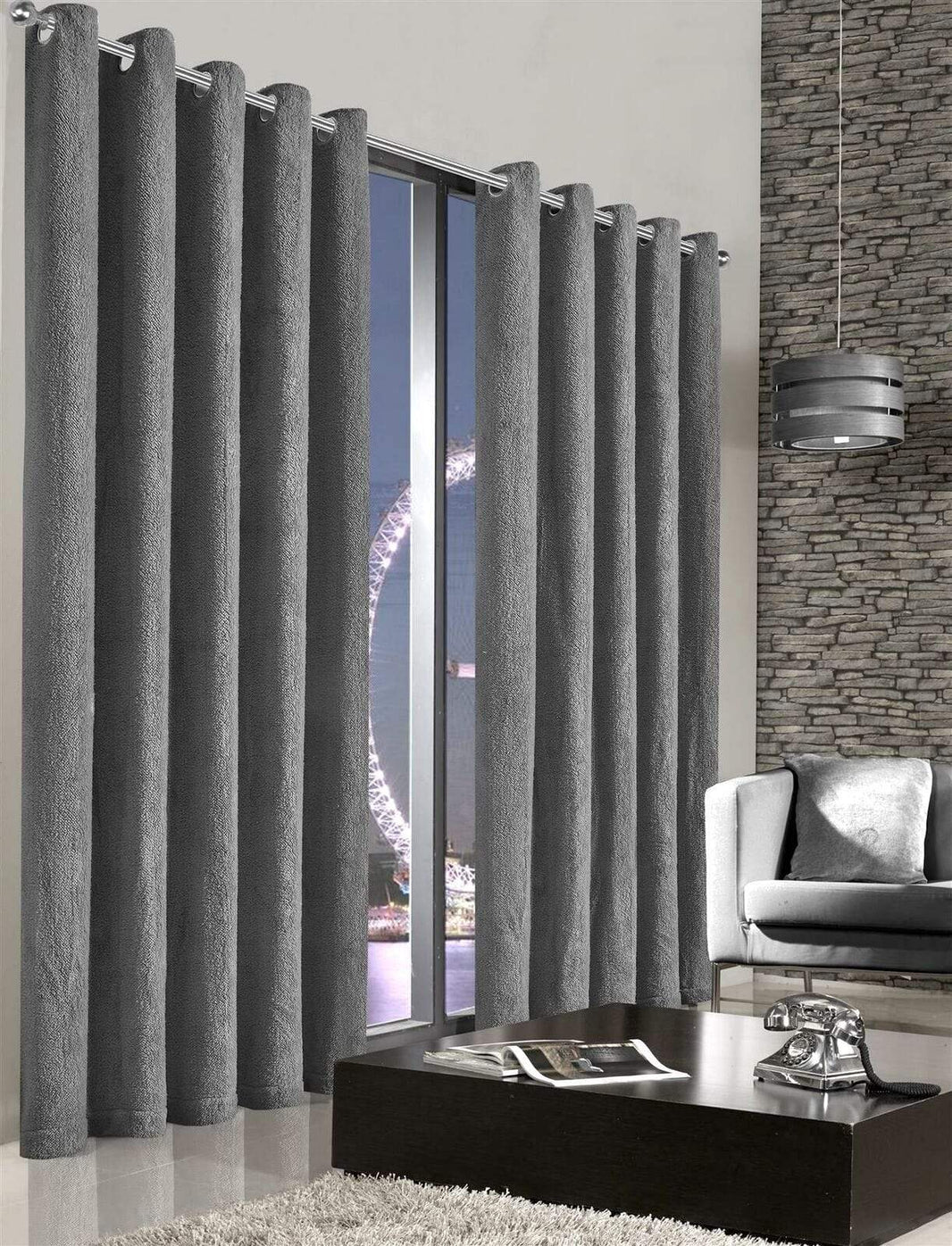 Original Teddy Fleece Thermal Curtains Luxurious Soft Plush Polyester Energy Efficient Eyelet Top for Living Room & Bedroom with Matching Tiebacks Multiple Sizes and Colours by OLIVIA ROCCO 66” x 54” / GREY Curtain