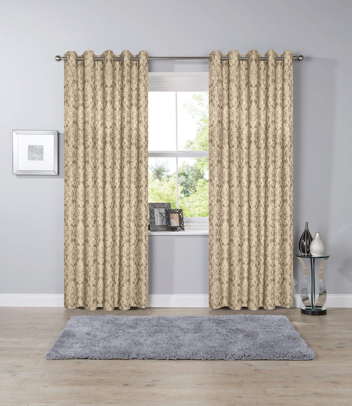Savoy Hand Woven Jacquard Curtains Luxurious Cotton Blend Eyelet Ring Top OEKO-TEX Certified Bedroom Living Room Panels Multiple Colours by OLIVIA ROCCO 66” x 72” / GOLD Curtain