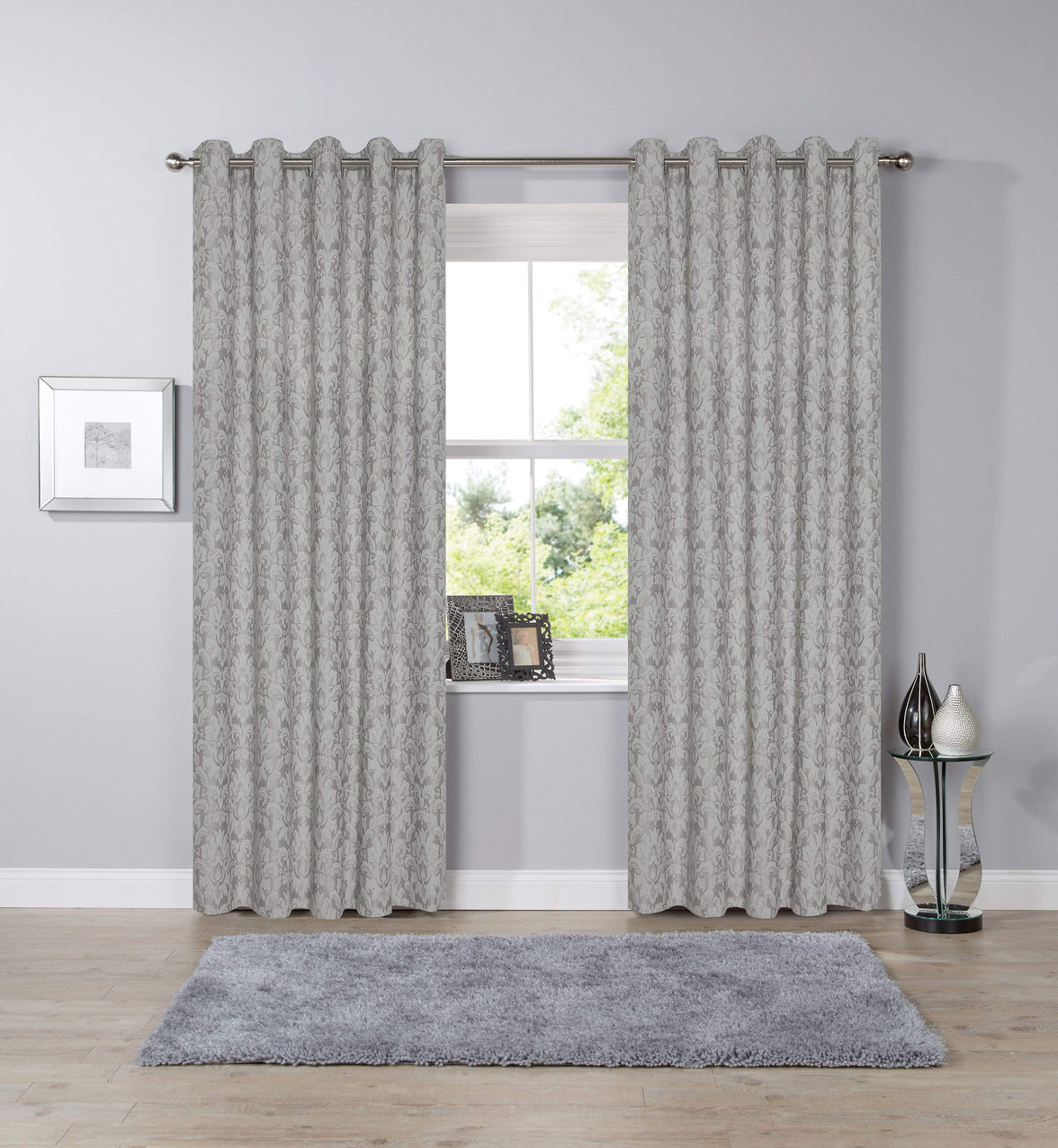 Savoy Hand Woven Jacquard Curtains Luxurious Cotton Blend Eyelet Ring Top OEKO-TEX Certified Bedroom Living Room Panels Multiple Colours by OLIVIA ROCCO 66” x 72” / GREY Curtain