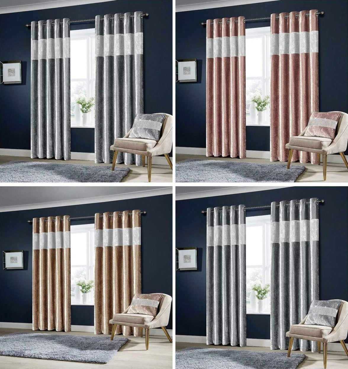 Diamante Crushed Velvet Blackout Curtains Elegant Fully Lined Eyelet Ring Top Various Sizes & Colours by OLIVIA ROCCO Curtain