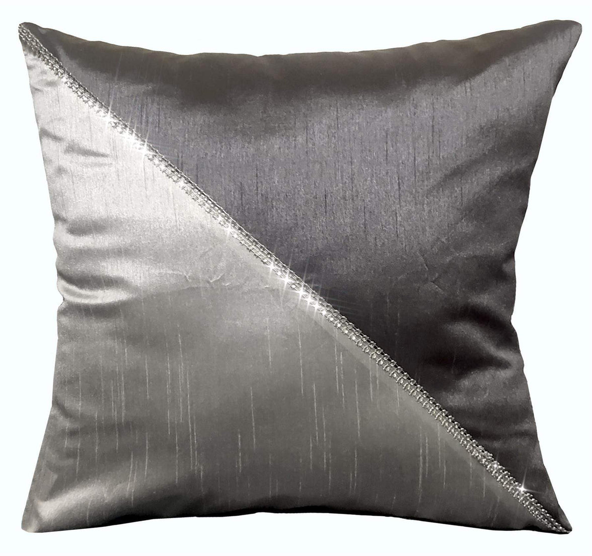 Haveli Luxury Faux Silk Room Darkening Curtains with Glitz Detailing, Ring Top Eyelet Design for Bedroom and Living Room Multiple Sizes and Colors Available by OLIVIA ROCCO CUSHION COVER / SILVER Curtain