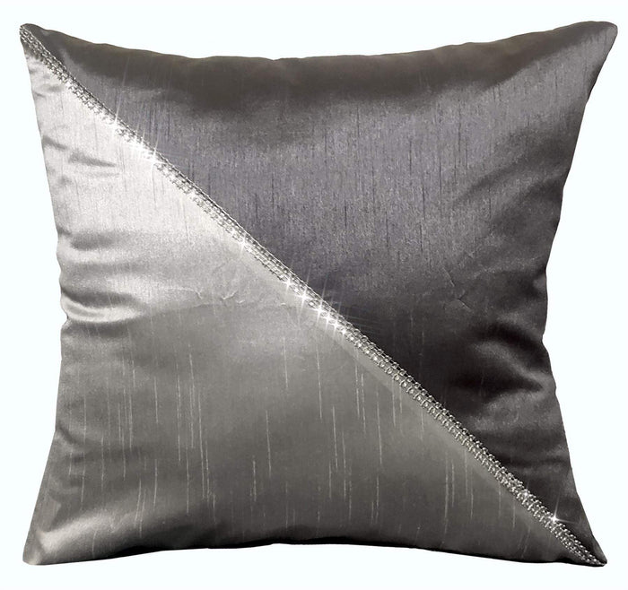 Haveli Luxury Faux Silk Room Darkening Curtains with Glitz Detailing, Ring Top Eyelet Design for Bedroom and Living Room Multiple Sizes and Colors Available by OLIVIA ROCCO CUSHION COVER / SILVER Curtain