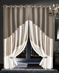 Haveli Luxury Faux Silk Room Darkening Curtains with Glitz Detailing, Ring Top Eyelet Design for Bedroom and Living Room Multiple Sizes and Colors Available by OLIVIA ROCCO 66” x 54” / CHAMPAGNE Curtain