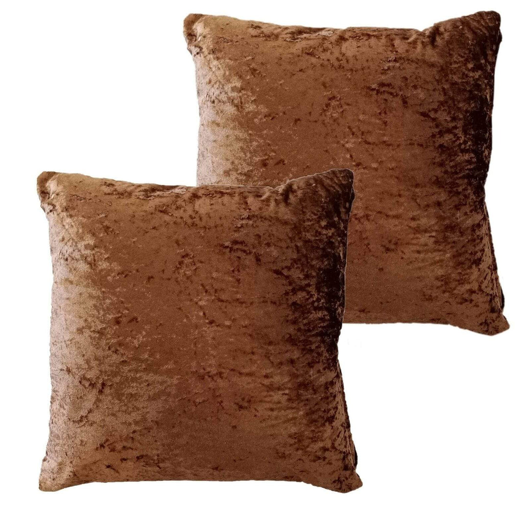 Pack of 2 Crushed Velvet Cushion Covers 17x17 Inches Luxurious Decorative Pillow Cases for Indoor Outdoor Home Décor by OLIVIA ROCCO BROWN Cushions