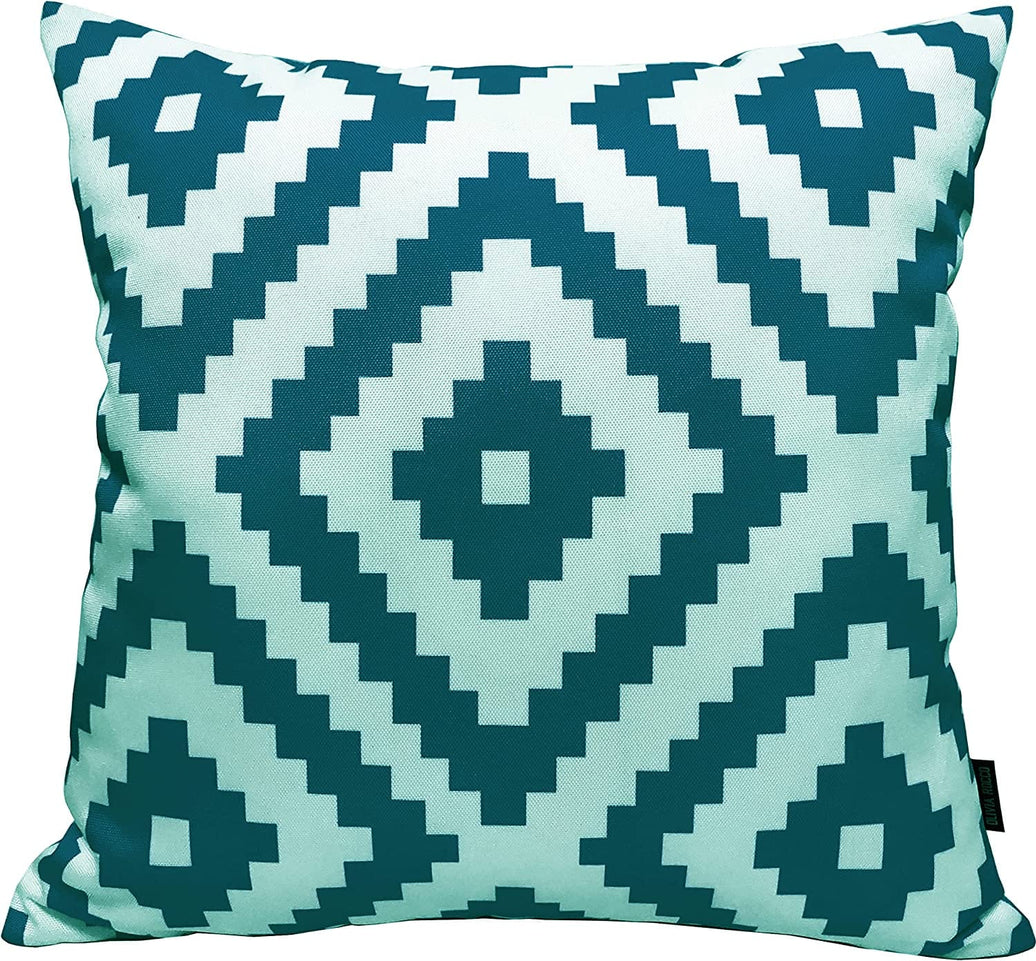 Nairobi Teal Outdoor Waterproof Cushions 43x43 cm Hollowfibre Filled Durable Breathable Polyester for Patio Garden Indoor Beach Events by OLIVIA ROCCO NAIROBI TEAL / 43 x 43 cm Cushions