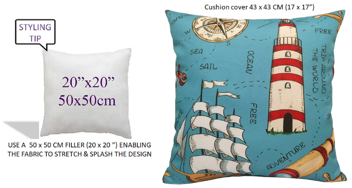 Seaside Coastal Style Water Resistant Patio Garden Cushions 17 x 17 Inches Durable Decorative Throw Pillows for Indoor Outdoor Use by OLIVIA ROCCO SEASIDE / 43 x 43 cm Cushions