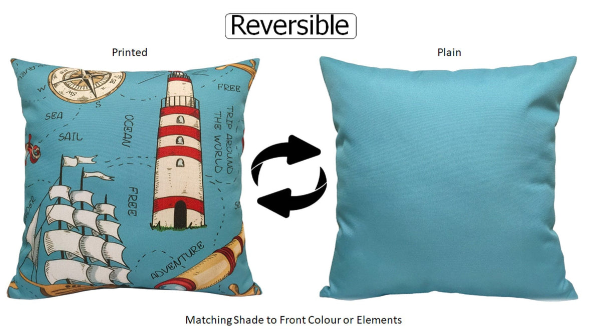 Seaside Coastal Style Water Resistant Patio Garden Cushions 17 x 17 Inches Durable Decorative Throw Pillows for Indoor Outdoor Use by OLIVIA ROCCO SEASIDE / 43 x 43 cm Cushions