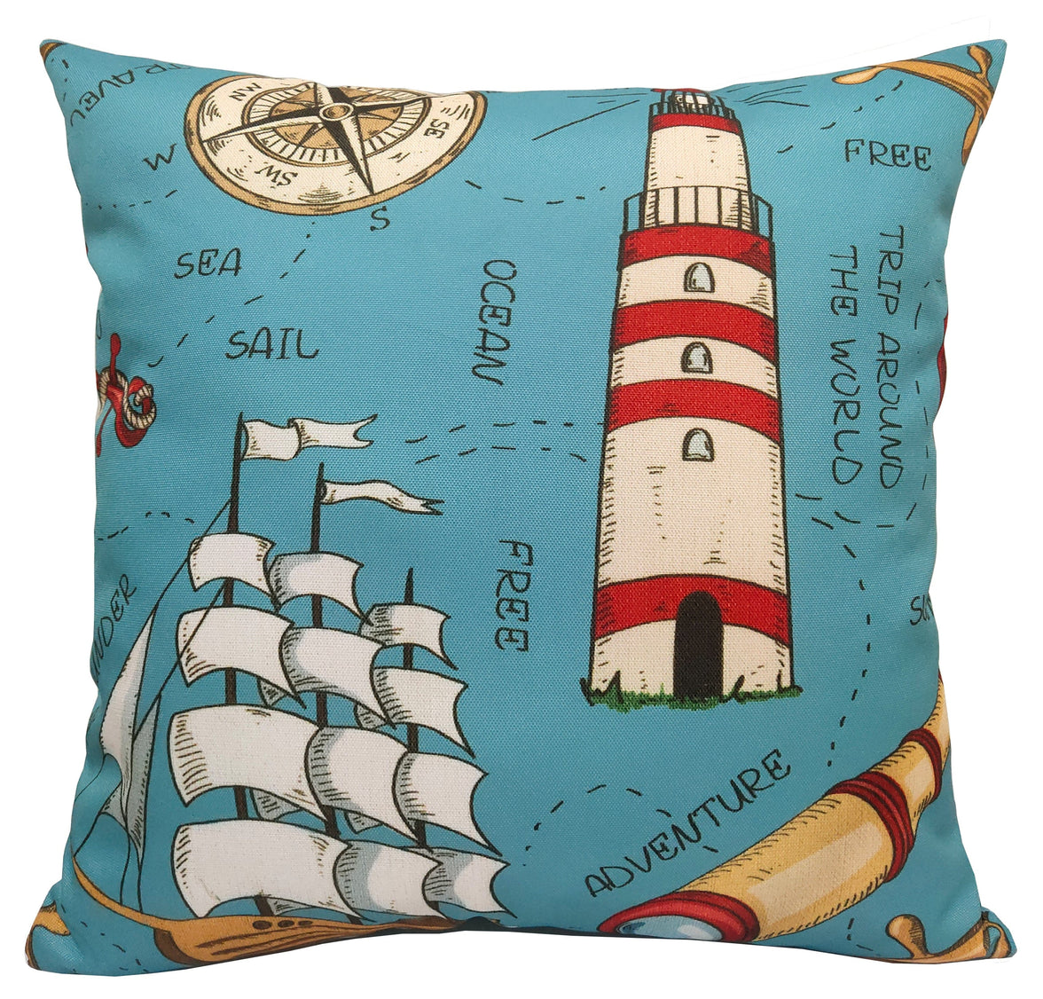 Seaside Coastal Style Water Resistant Patio Garden Cushions 17 x 17 Inches Durable Decorative Throw Pillows for Indoor Outdoor Use by OLIVIA ROCCO SEASIDE / 43 x 43 cm Cushions