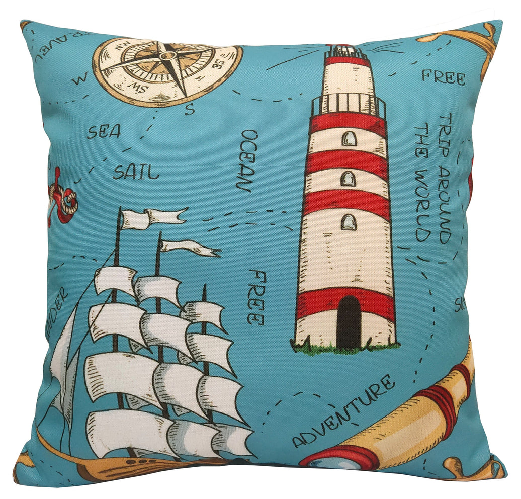 Seaside Coastal Style Water Resistant Patio Garden Cushions 17 x 17 Inches Durable Decorative Throw Pillows for Indoor Outdoor Use by OLIVIA ROCCO SEASIDE / 43 x 43 cm Cushions