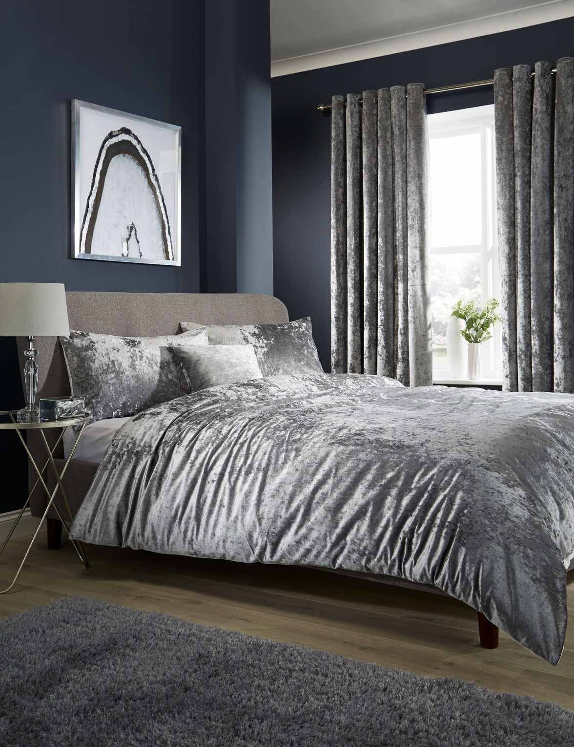 Crushed Velvet Duvet Cover Set with Pillowcases Double King Super King OEKO-TEX Certified Premium Elegant Bedding by OLIVIA ROCCO DOUBLE / SILVER Duvet Cover