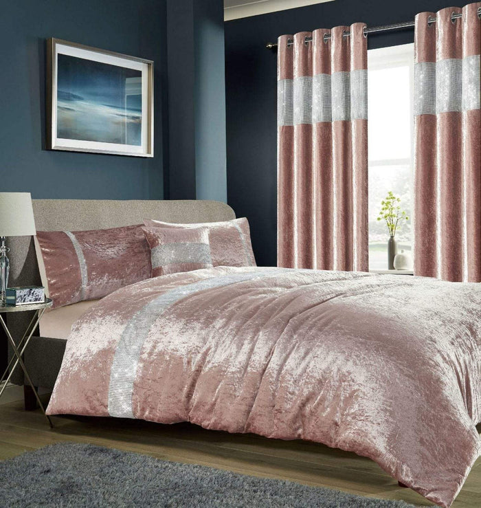 Diamante Crushed Velvet Duvet Set Breathable Luxurious OEKO-TEX Certified Bedding in Double King Super King Sizes Available in Silver Champagne Blush Pink by OLIVIA ROCCO DOUBLE / BLUSH PINK Duvet Cover