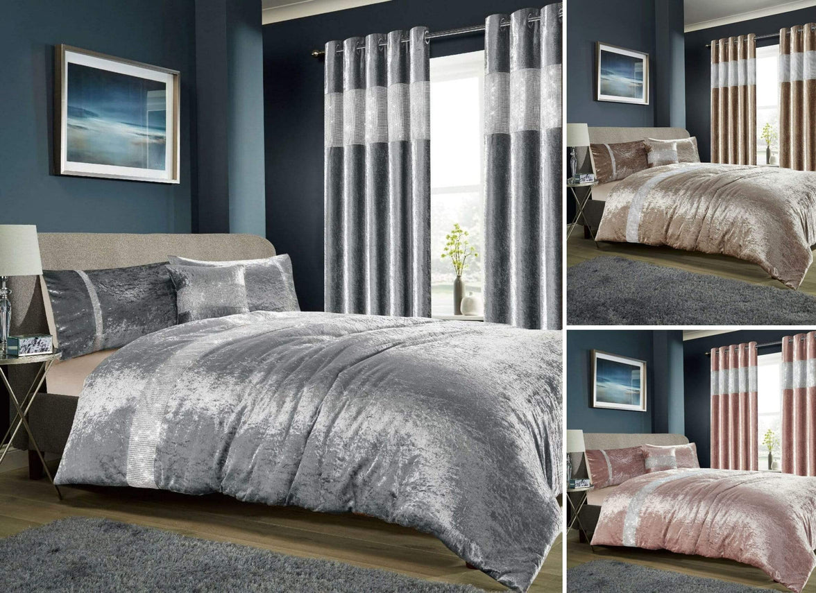 Diamante Crushed Velvet Duvet Set Breathable Luxurious OEKO-TEX Certified Bedding in Double King Super King Sizes Available in Silver Champagne Blush Pink by OLIVIA ROCCO Duvet Cover