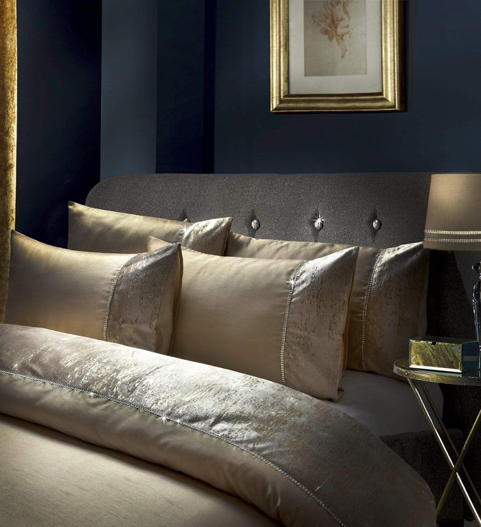 Valentina Ultra-Soft Duvet Set with Crushed Velvet Trim and Diamante Detailing in Double King Super King Sizes OEKO-TEX Certified by OLIVIA ROCCO DOUBLE / CHAMPAGNE Duvet Cover