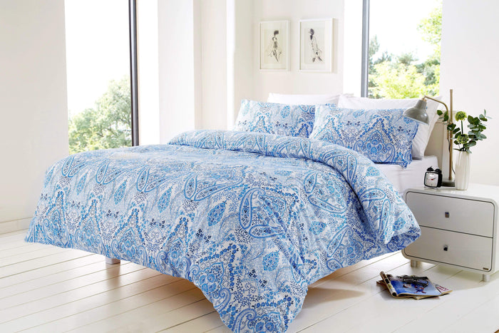 Bohemian Bali Cotton Rich Duvet Set with OEKO-TEX Certification in Vibrant Colours for Double and King Sizes for Luxurious Bedroom Decor by OLIVIA ROCCO DOUBLE / INDIGO Duvet Cover