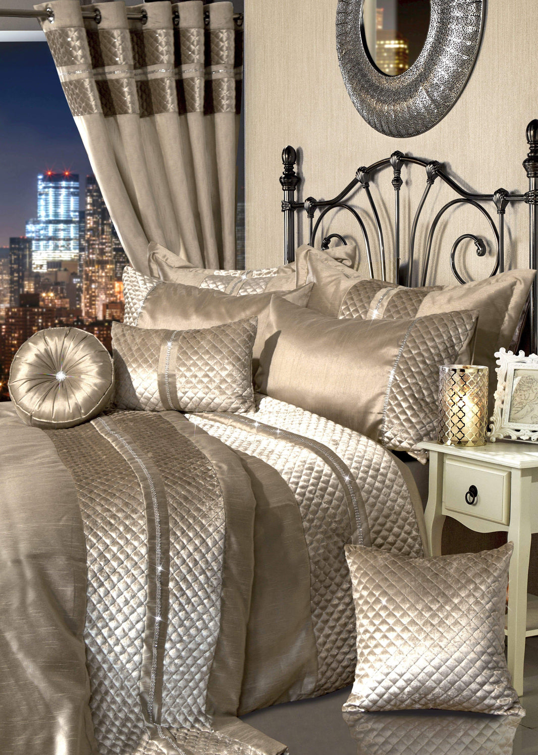 Kylie Duvet Set Luxurious Charcoal Gold Velvet Bedding with Quilted Trim & Diamante Detailing in Various Sizes by OLIVIA ROCCO GOLD / DOUBLE Duvet Cover
