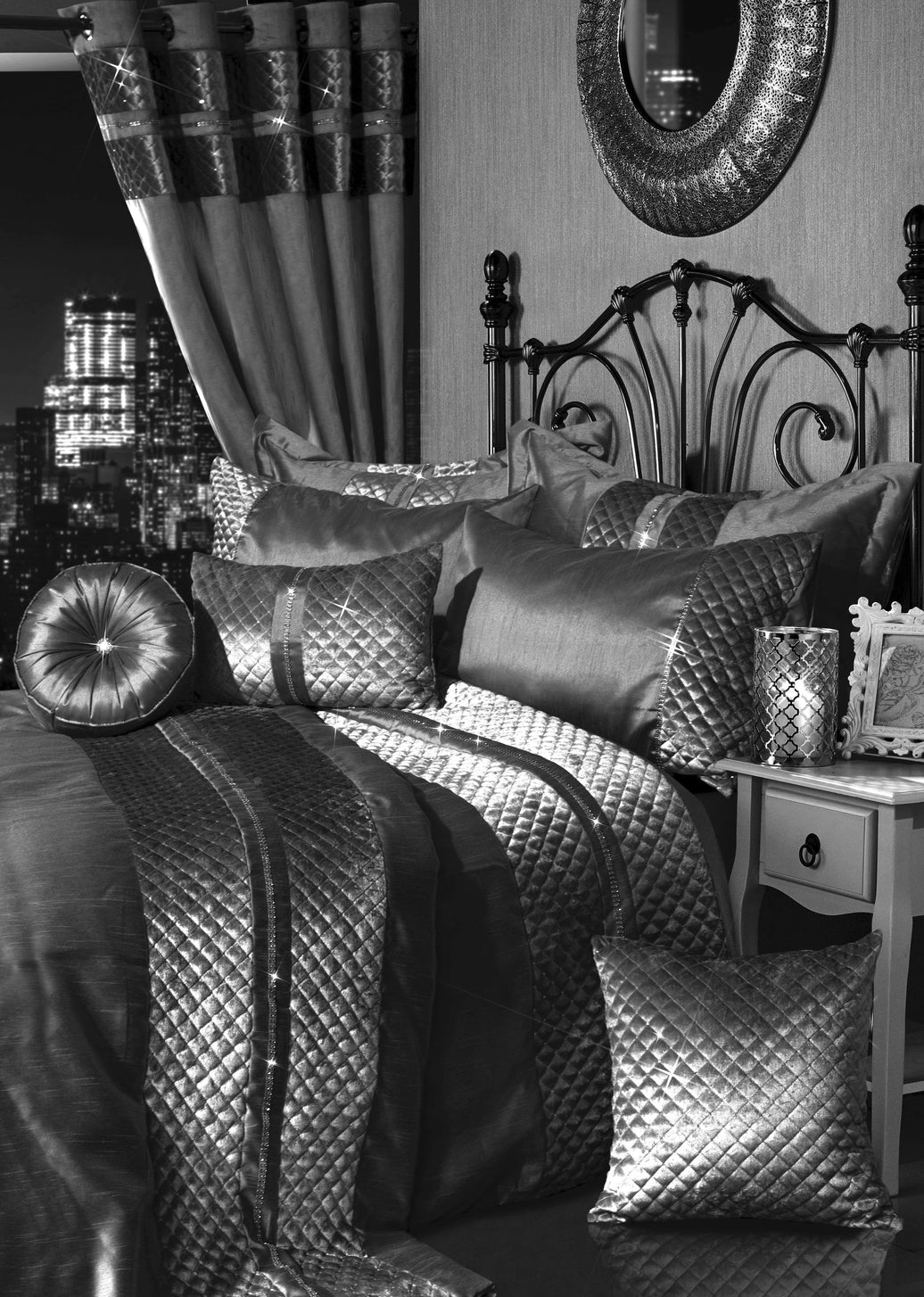 Kylie Duvet Set Luxurious Charcoal Gold Velvet Bedding with Quilted Trim & Diamante Detailing in Various Sizes by OLIVIA ROCCO CHARCOAL / DOUBLE Duvet Cover