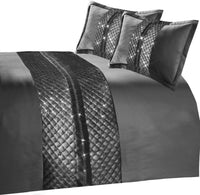 Kylie Duvet Set Luxurious Charcoal Gold Velvet Bedding with Quilted Trim & Diamante Detailing in Various Sizes by OLIVIA ROCCO CHARCOAL / BEDSPREAD Duvet Cover