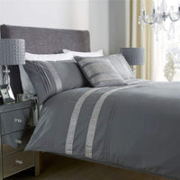 Diamante Glitz Luxurious Cotton Rich Duvet Set with Handwoven Sparkling Crystal Detailing for Elegant Bedroom Decor in All Sizes by OLIVIA ROCCO SINGLE / GREY Duvet Cover