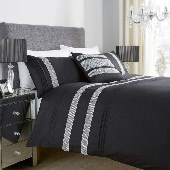 Diamante Glitz Luxurious Cotton Rich Duvet Set with Handwoven Sparkling Crystal Detailing for Elegant Bedroom Decor in All Sizes by OLIVIA ROCCO SINGLE / BLACK Duvet Cover