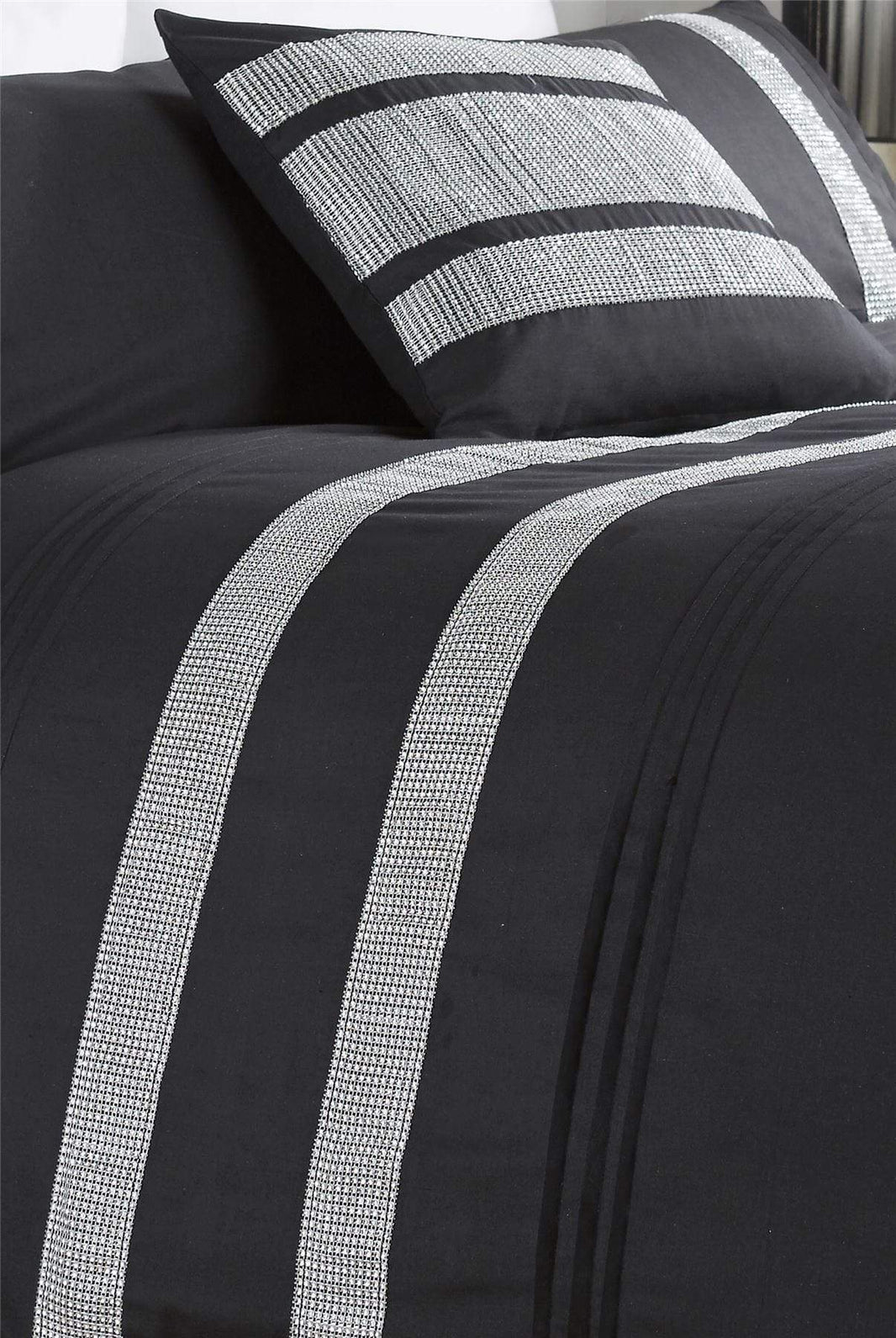 Diamante Glitz Luxurious Cotton Rich Duvet Set with Handwoven Sparkling Crystal Detailing for Elegant Bedroom Decor in All Sizes by OLIVIA ROCCO Duvet Cover