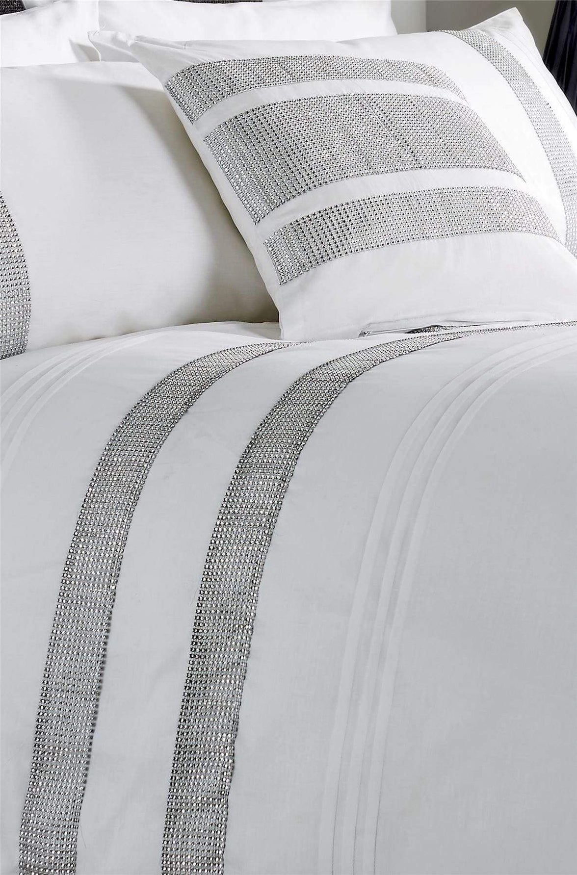 Diamante Glitz Luxurious Cotton Rich Duvet Set with Handwoven Sparkling Crystal Detailing for Elegant Bedroom Decor in All Sizes by OLIVIA ROCCO Duvet Cover