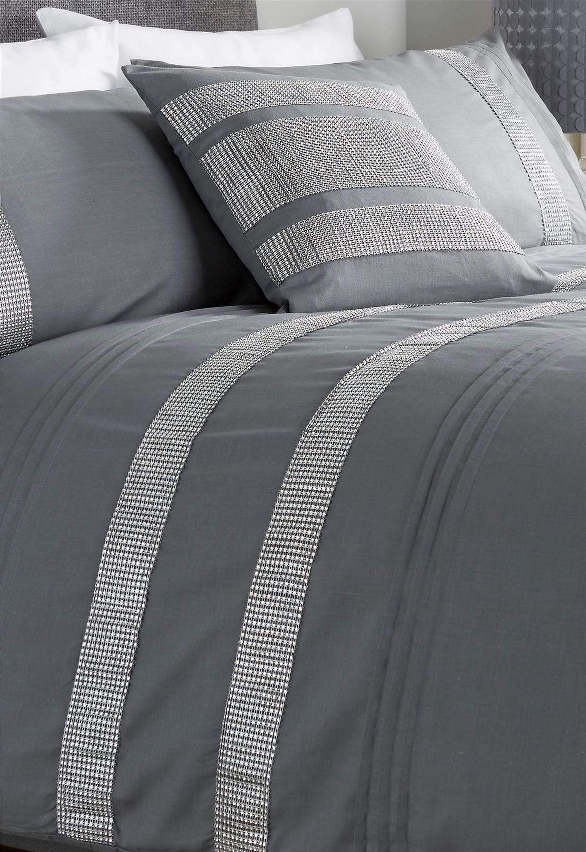 Diamante Glitz Luxurious Cotton Rich Duvet Set with Handwoven Sparkling Crystal Detailing for Elegant Bedroom Decor in All Sizes by OLIVIA ROCCO Duvet Cover