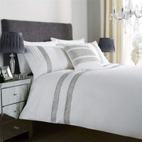 Diamante Glitz Luxurious Cotton Rich Duvet Set with Handwoven Sparkling Crystal Detailing for Elegant Bedroom Decor in All Sizes by OLIVIA ROCCO SINGLE / WHITE Duvet Cover