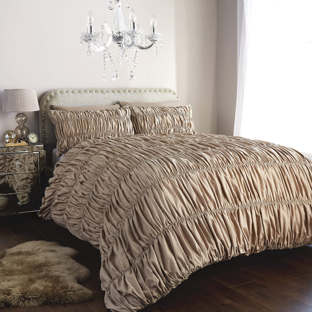 Ruched Ruffles Cotton Rich Luxurious Duvet Set Elegant Bedroom Décor Comfortable Bedding Multiple Sizes and Colours OEKO-TEX Certified by OLIVIA ROCCO KING / OYSTER Duvet Cover