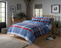 Hudson Luxurious Cotton Rich Duvet Set with Reversible Check Design and Vibrant Colours in Single Double and King Sizes for Modern Bedroom Decor by OLIVIA ROCCO SINGLE / RED Duvet Cover