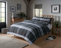 Hudson Luxurious Cotton Rich Duvet Set with Reversible Check Design and Vibrant Colours in Single Double and King Sizes for Modern Bedroom Decor by OLIVIA ROCCO SINGLE / BLACK Duvet Cover