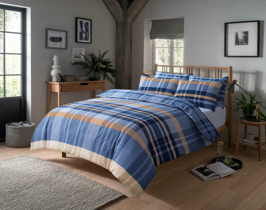 Hudson Luxurious Cotton Rich Duvet Set with Reversible Check Design and Vibrant Colours in Single Double and King Sizes for Modern Bedroom Decor by OLIVIA ROCCO SINGLE / NATURAL Duvet Cover