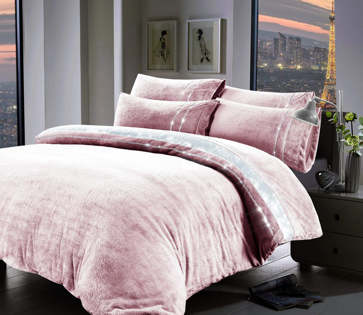Paris Glitz Teddy Fleece Duvet Set Luxurious Handwoven Diamante Detailing Super Soft Faux Fur OEKO-TEX Certified Multiple Sizes Available by OLIVIA ROCCO Duvet Cover