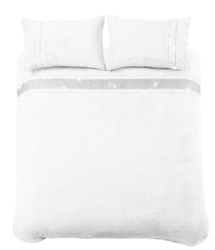 Paris Glitz Teddy Fleece Duvet Set Luxurious Handwoven Diamante Detailing Super Soft Faux Fur OEKO-TEX Certified Multiple Sizes Available by OLIVIA ROCCO SINGLE / WHITE Duvet Cover